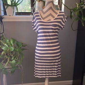 Blue and white striped sundress